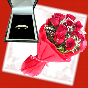 Red Roses with 14K Gold-Plated Steel Ring